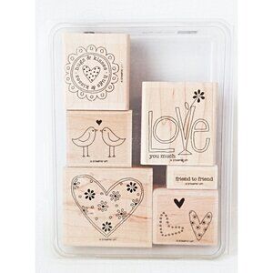 6 Vintage Rubber Stamps  Stampin Up Love Hearts Love Birds Hugs and Kisses
